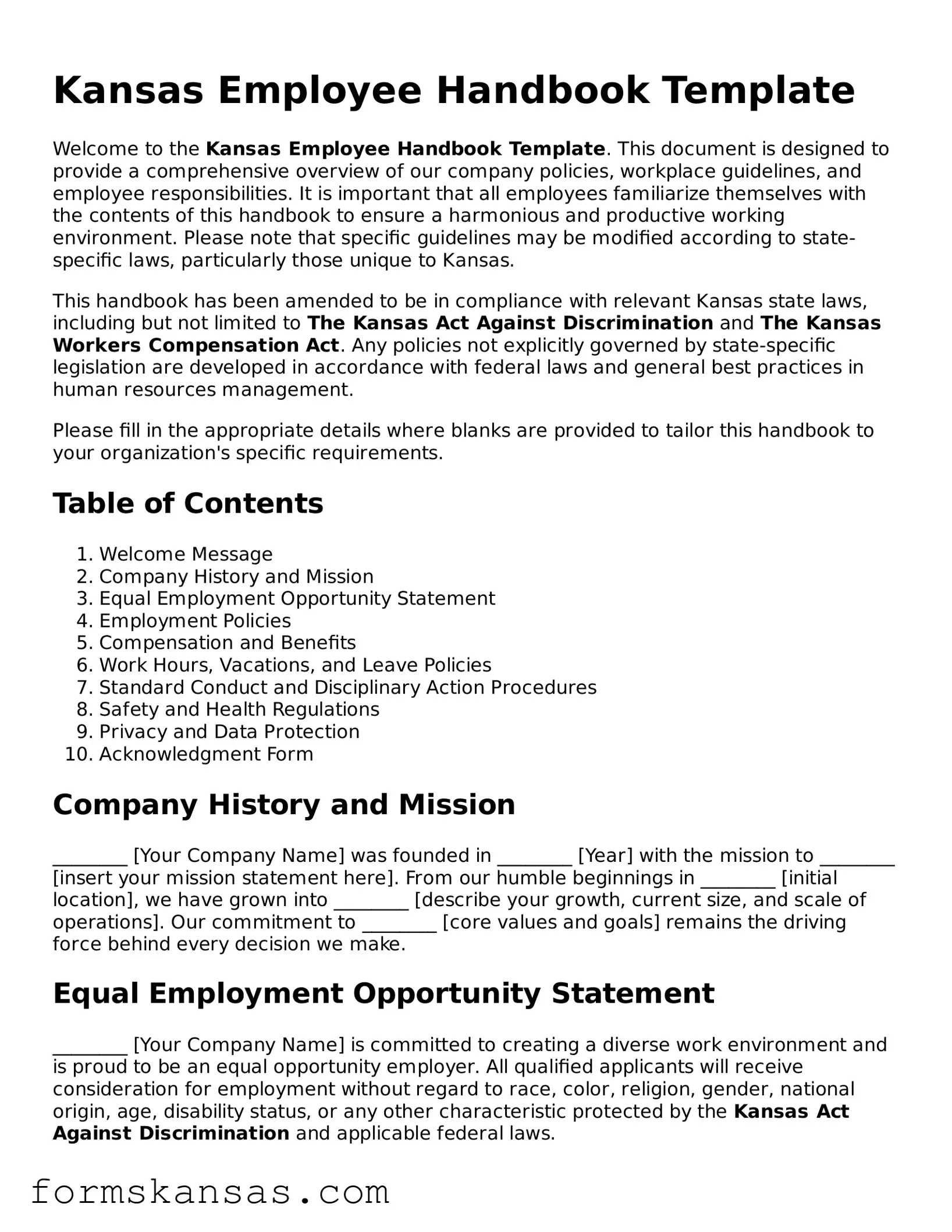 Free Employee Handbook Document for the State of Kansas
