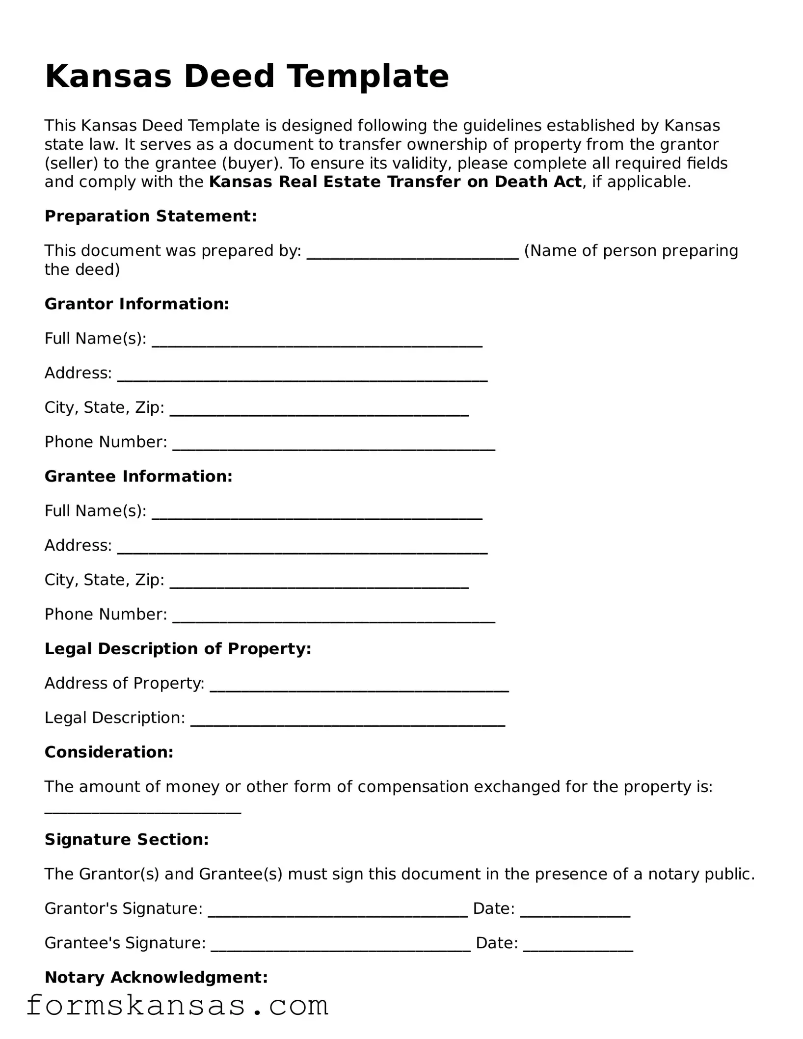 Free Deed Document for the State of Kansas