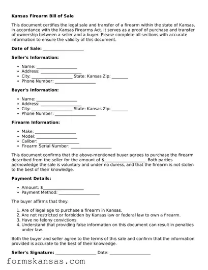 Free Firearm Bill of Sale Document for the State of Kansas