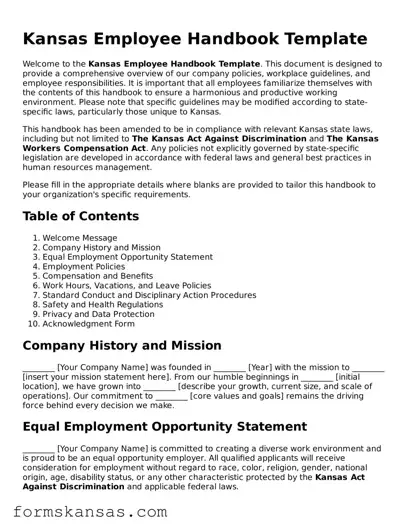 Free Employee Handbook Document for the State of Kansas
