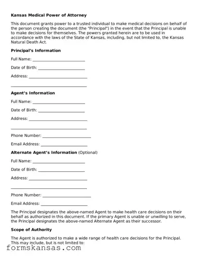Free Medical Power of Attorney Document for the State of Kansas