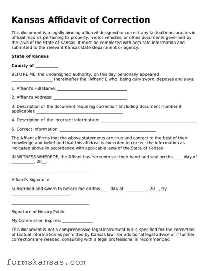 Free Affidavit of Correction Document for the State of Kansas