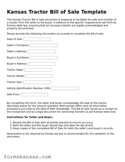 Free Tractor Bill of Sale Document for the State of Kansas