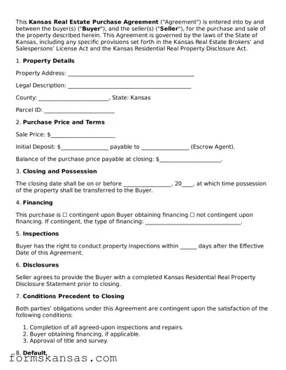Free Real Estate Purchase Agreement Document for the State of Kansas