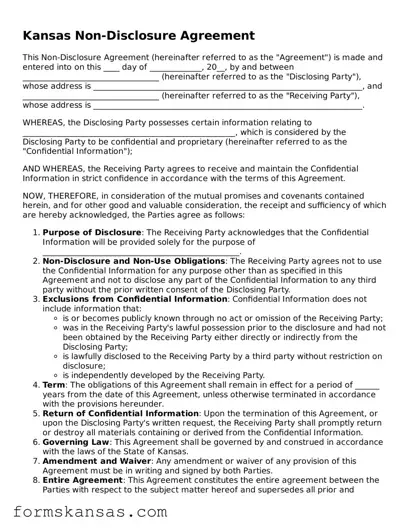 Free Non-disclosure Agreement Document for the State of Kansas