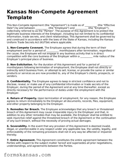 Free Non-compete Agreement Document for the State of Kansas