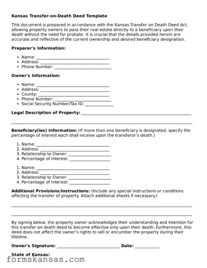 Free Transfer-on-Death Deed Document for the State of Kansas